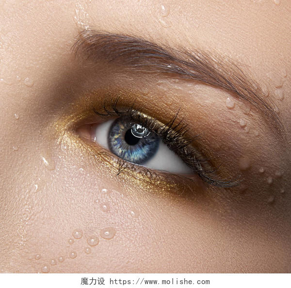 美丽的女性眼睛涂着金黄眼影